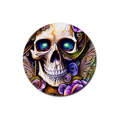 Gothic Cute Skull Floral Rubber Round Coaster (4 Pack) by GardenOfOphir