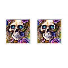 Gothic Cute Skull Floral Cufflinks (square) by GardenOfOphir