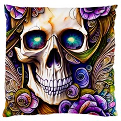 Gothic Cute Skull Floral Standard Premium Plush Fleece Cushion Case (One Side)