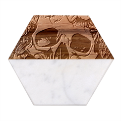 Skull Dead Marble Wood Coaster (hexagon)  by GardenOfOphir