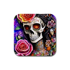 Sugar Skull Rubber Square Coaster (4 Pack) by GardenOfOphir
