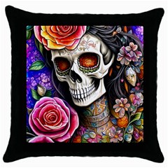 Sugar Skull Throw Pillow Case (black) by GardenOfOphir