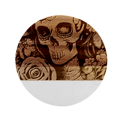 Sugar Skull Marble Wood Coaster (round) by GardenOfOphir
