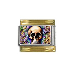 Gothic Skull Gold Trim Italian Charm (9mm) by GardenOfOphir