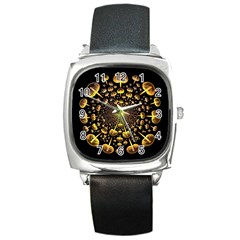 Mushroom Fungus Gold Psychedelic Square Metal Watch