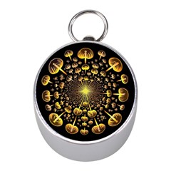 Mushroom Fungus Gold Psychedelic Mini Silver Compasses