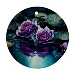 Roses Water Lilies Watercolor Round Ornament (two Sides)