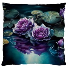 Roses Water Lilies Watercolor Standard Premium Plush Fleece Cushion Case (two Sides)