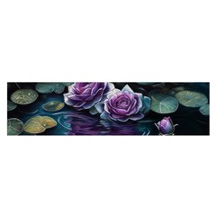 Roses Water Lilies Watercolor Oblong Satin Scarf (16  X 60 )