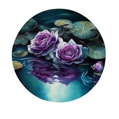 Roses Water Lilies Watercolor Mini Round Pill Box by Ravend