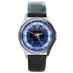 Digital Technology Round Metal Watch