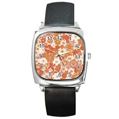 Flowers Petals Leaves Floral Print Square Metal Watch