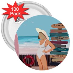 Vacation On The Ocean 3  Buttons (100 Pack) 