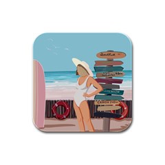 Vacation On The Ocean Rubber Square Coaster (4 Pack)