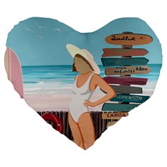 Vacation On The Ocean Large 19  Premium Heart Shape Cushions