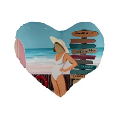 Vacation On The Ocean Standard 16  Premium Flano Heart Shape Cushions