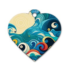 Waves Ocean Sea Abstract Whimsical (2) Dog Tag Heart (one Side)