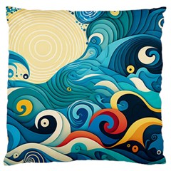 Waves Ocean Sea Abstract Whimsical (2) Large Premium Plush Fleece Cushion Case (one Side) by Jancukart