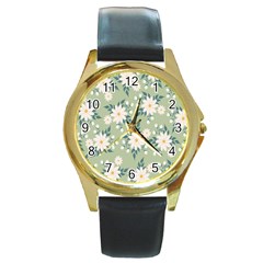 Flowers-108 Round Gold Metal Watch