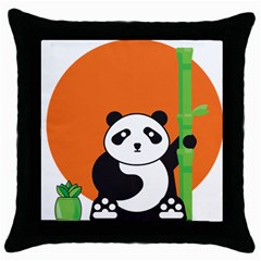 Panda Animal Orange Sun Nature Throw Pillow Case (black) by Semog4