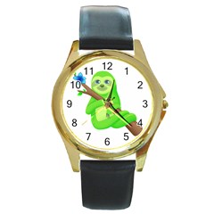 Sloth Branch Cartoon Fantasy Round Gold Metal Watch