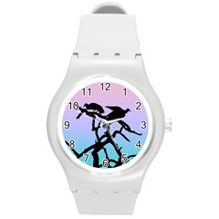 Birds Bird Vultures Tree Branches Round Plastic Sport Watch (m)