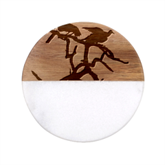 Birds Bird Vultures Tree Branches Classic Marble Wood Coaster (round) 