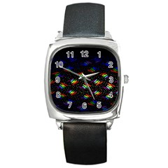 Rainbows Pixel Pattern Square Metal Watch