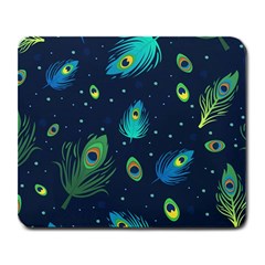 Blue Background Pattern Feather Peacock Large Mousepad