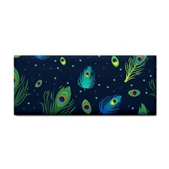 Blue Background Pattern Feather Peacock Hand Towel by Semog4