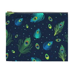 Blue Background Pattern Feather Peacock Cosmetic Bag (xl) by Semog4