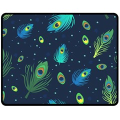 Blue Background Pattern Feather Peacock Fleece Blanket (medium)