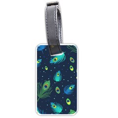 Blue Background Pattern Feather Peacock Luggage Tag (one Side) by Semog4