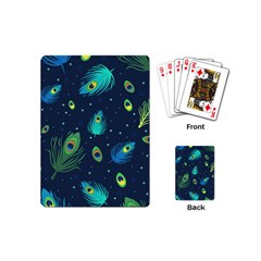 Blue Background Pattern Feather Peacock Playing Cards Single Design (mini)
