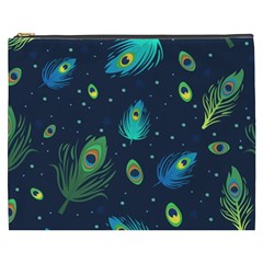 Blue Background Pattern Feather Peacock Cosmetic Bag (xxxl)