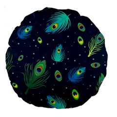 Blue Background Pattern Feather Peacock Large 18  Premium Round Cushions by Semog4