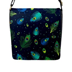 Blue Background Pattern Feather Peacock Flap Closure Messenger Bag (l)