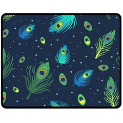 Blue Background Pattern Feather Peacock Two Sides Fleece Blanket (medium)