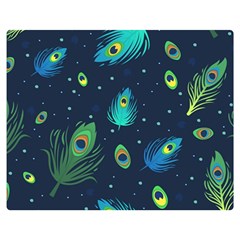 Blue Background Pattern Feather Peacock Two Sides Premium Plush Fleece Blanket (medium)