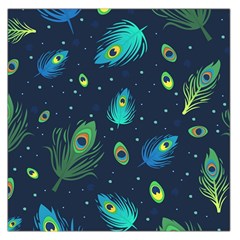 Blue Background Pattern Feather Peacock Square Satin Scarf (36  X 36 )