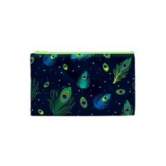 Blue Background Pattern Feather Peacock Cosmetic Bag (xs)