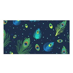 Blue Background Pattern Feather Peacock Satin Shawl 45  X 80 