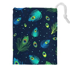 Blue Background Pattern Feather Peacock Drawstring Pouch (4XL)