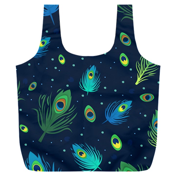 Blue Background Pattern Feather Peacock Full Print Recycle Bag (XXXL)