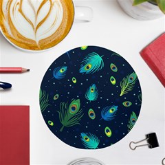 Blue Background Pattern Feather Peacock Uv Print Round Tile Coaster