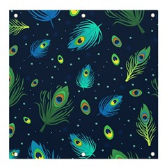 Blue Background Pattern Feather Peacock Banner And Sign 4  X 4 