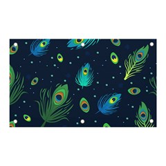 Blue Background Pattern Feather Peacock Banner And Sign 5  X 3  by Semog4