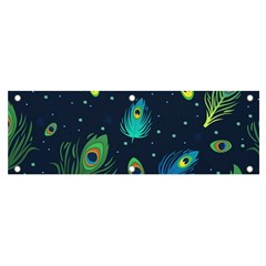 Blue Background Pattern Feather Peacock Banner And Sign 6  X 2 