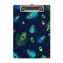 Blue Background Pattern Feather Peacock A5 Acrylic Clipboard