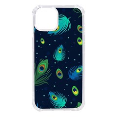 Blue Background Pattern Feather Peacock Iphone 14 Tpu Uv Print Case